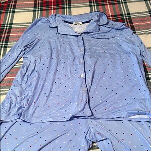 Kim Rogers Light Blue Christmas Pajama Set with Polka Dots